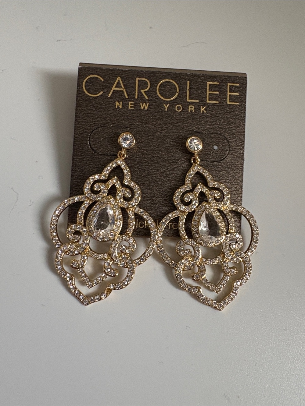 NWT [Carolee] Bryant Park Openwork Drop Chandelier Dangle Earrings w/ Crystals - Picture 4 of 11